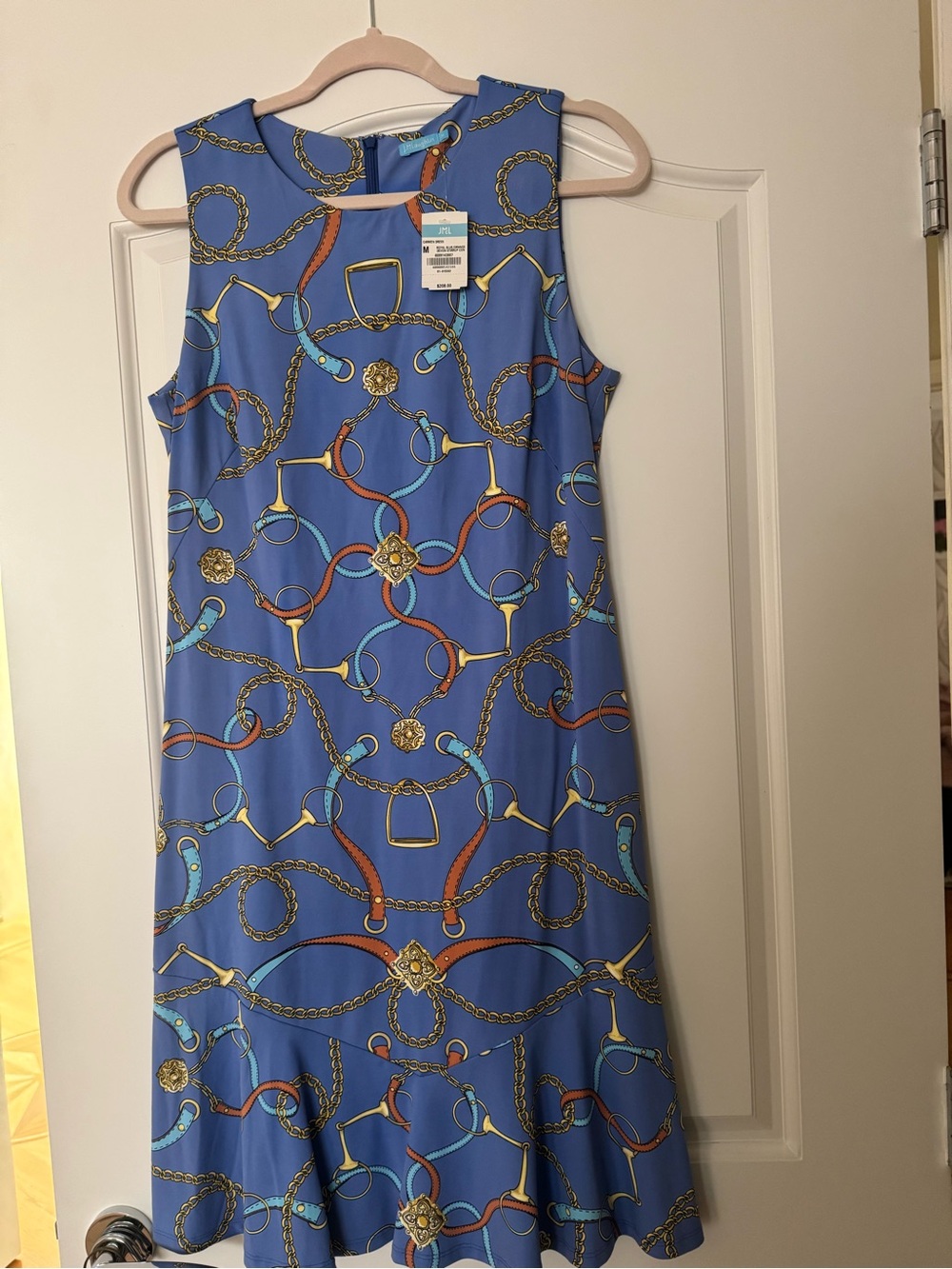 J. McLaughlin Blue Chain-Print Sleeveless Shift Dress